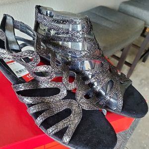 Aerosoles black snake print sandal